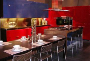 cozinha azul vermelho